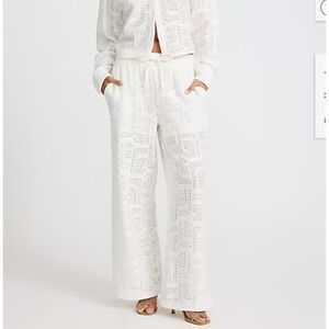 Express High Waisted Jacquard Pull On Wide Leg Pants White Womens Medium NWT $88